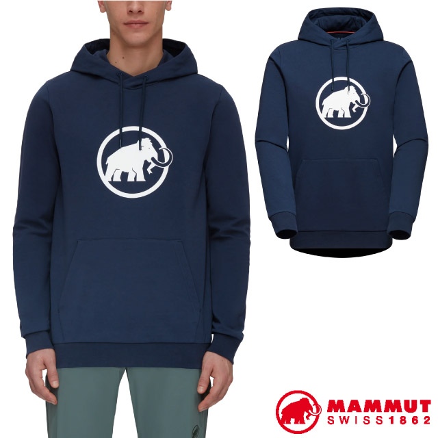 【MAMMUT 長毛象】男 Classic 輕量有機棉透氣保暖連帽長袖T恤/1014-04391-5118 海洋藍✿30E010